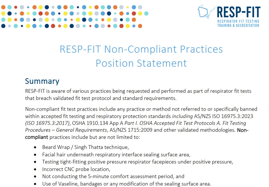 RESP-FIT Postion Statement – Non-Compliant practices in respirator fit testing
