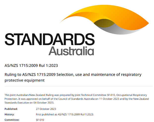 New AS/NZS 1715 Ruling Document from Standards Australia
